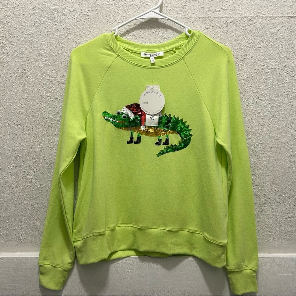 Workshop Republic Clothing Green Top with Christmas Alligator NWT XS
